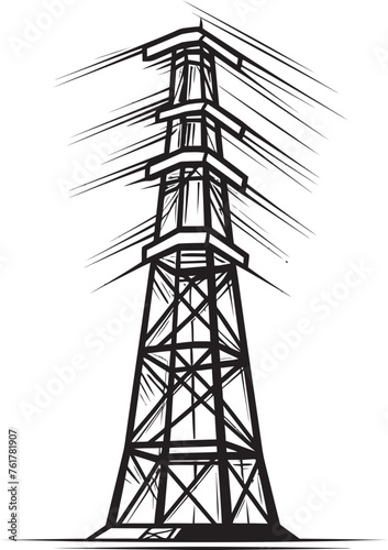 WattWatchman Hand Drawn Symbol for Electric Power Structure VoltageVigilance Vector Black Logo Design for High Voltage Electric Pole