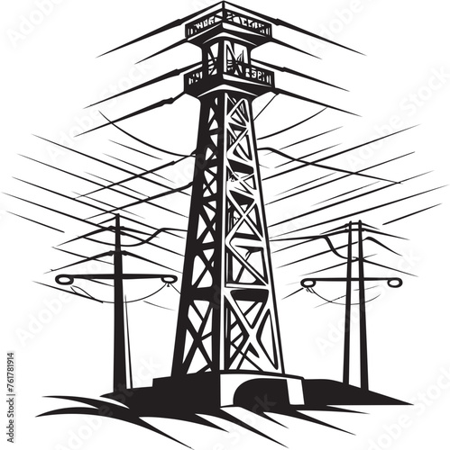 AmpereArmament Hand Drawn Symbol for High Voltage Electric Pole ShockSafeguard Vector Black Logo Design for Electric Infrastructure