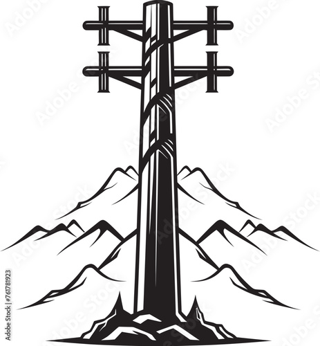 MegaWattMilestone Hand Drawn Symbol for High Voltage Pole SparkSafeguard Vector Black Logo Design for Electric Infrastructure