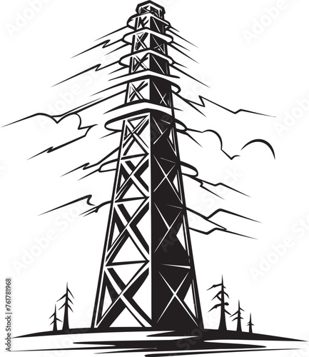 WattWarden Hand Drawn Symbol for Electric Power Structure VoltageVigilant Vector Black Logo Design for High Voltage Electric Pole