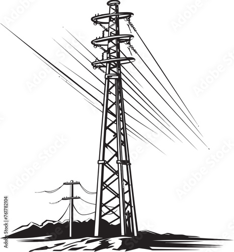WattPole Hand Drawn Symbol for Electric Power Structure VoltageTower Vector Black Logo Design for High Voltage Electric Pole