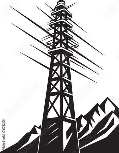 WattWatch Hand Drawn Symbol for Electric Power Structure Watch VoltageVigilance Vector Black Logo Design for High Voltage Pole Monitoring