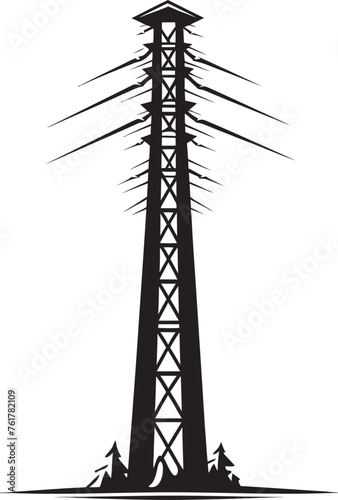 ElectroShield Hand Drawn Symbol for Electric Infrastructure Protection VoltWatch Vector Black Logo Design for High Voltage Pole Surveillance