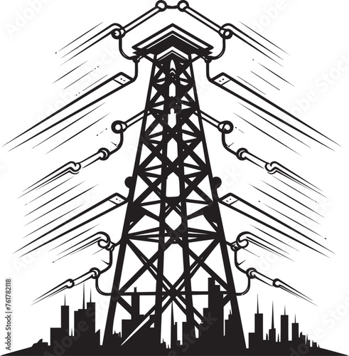 ShockStopper Hand Drawn Symbol for High Voltage Pole Safety PowerPreserver Vector Black Logo Design for Electric Infrastructure Protection