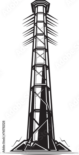 PowerProtector Emblem for Electric Power Structure Security MegaWattMonitor Hand Drawn Symbol for High Voltage Pole Monitoring