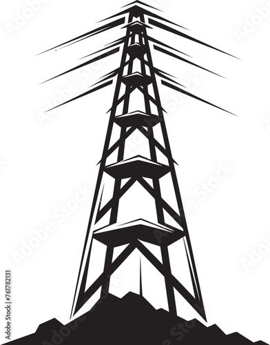 VoltWatch Vector Black Logo Design for High Voltage Pole Surveillance PowerProtector Emblem for Electric Power Structure Security