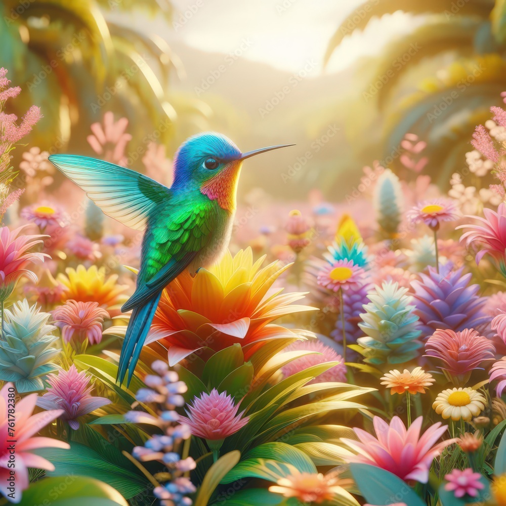 Fototapeta premium hummingbird on a tropical flower