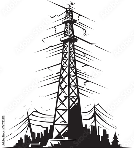 WattWatch Emblem for High Voltage Pole Watch VoltageVanguard Hand Drawn Symbol for Electric Power Structure Security