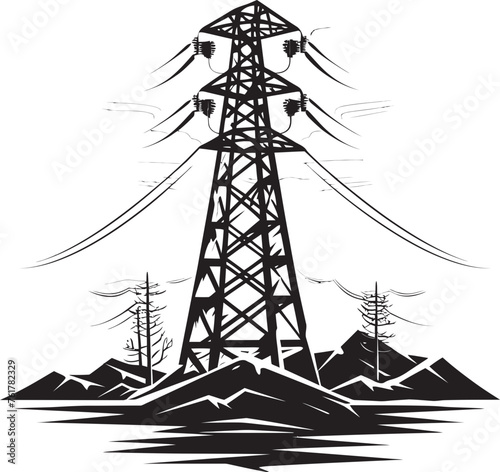 VoltageVanguard Hand Drawn Symbol for Electric Power Structure Security PowerProtector Vector Black Logo Design for High Voltage Pole Protection
