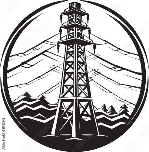 VoltageVigilance Vector Black Logo Design for High Voltage Pole Surveillance ElectricGuardian Emblem for Electric Infrastructure Security
