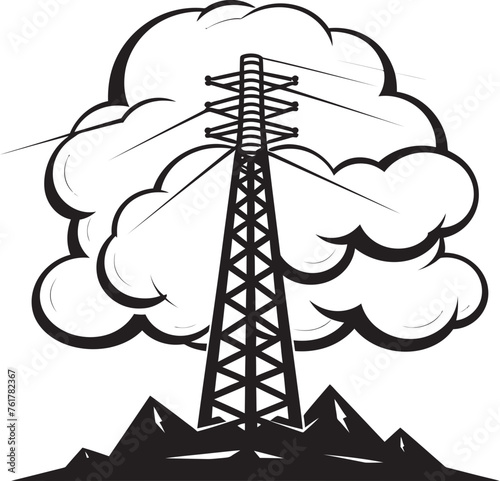 PowerProtector Emblem for Electric Power Structure Protection SurgeSentinel Hand Drawn Symbol for High Voltage Pole Protection