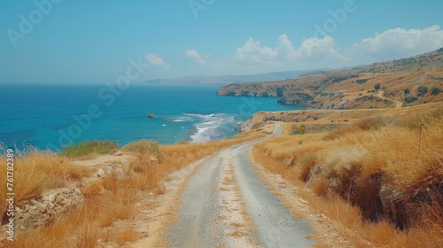 Long Road With Body of Water in Background
