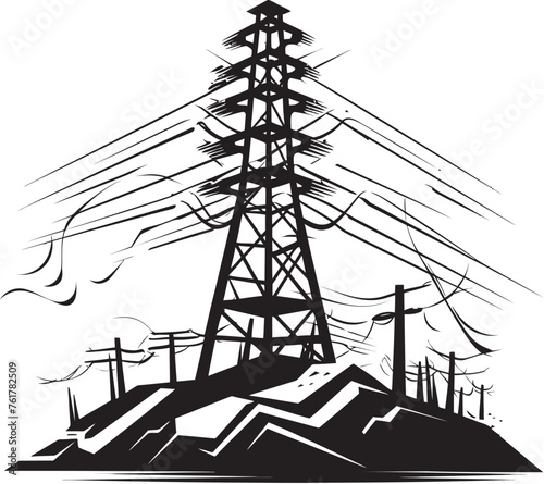 VoltPillar Hand Drawn Symbol for High Voltage Electric Pole SparkTower Vector Black Logo Design for Electric Power Structure