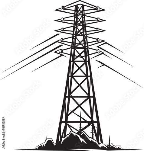 EnergyMast Iconic Emblem for High Voltage Pole PowerSpike Hand Drawn Symbol for Electric Infrastructure