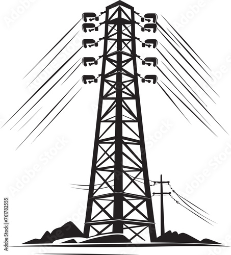 ElectraTower Hand Drawn Symbol for Electric Power Structure AmpereMast Vector Black Logo Design for High Voltage Pole