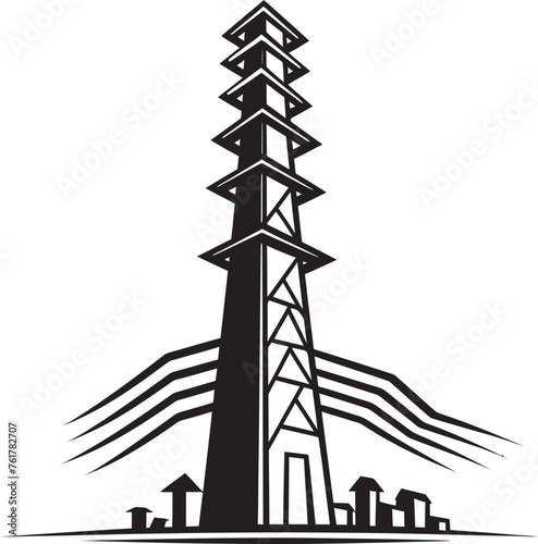 VoltageVigil Black Emblem for Electric Power Structure MegaWattMonument Hand Drawn Symbol for High Voltage Electric Pole
