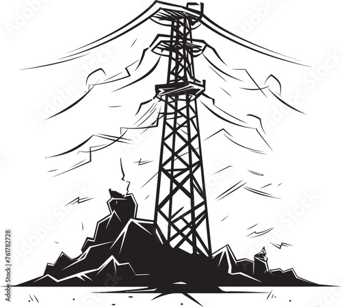 ElectricEnforcer Hand Drawn Symbol for Electric Infrastructure VoltVault Vector Black Logo Design for High Voltage Pole