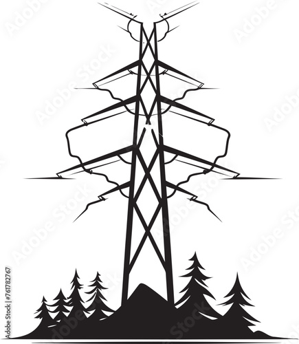 ShockSafeguard Vector Black Logo Design for Electric Infrastructure ElectraExcellence Iconic Emblem for High Voltage Pole