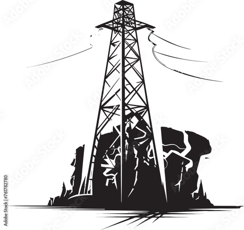 PowerPatrol Iconic Emblem for Electric Infrastructure MegaWattMilestone Hand Drawn Symbol for High Voltage Pole