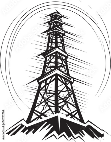 MegaWattMilestone Hand Drawn Symbol for High Voltage Pole SparkSafeguard Vector Black Logo Design for Electric Power Structure