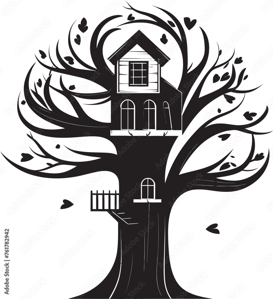 Naklejka premium SkyHighHaven Hand Drawn Symbol for Tree House Icon BranchBolt Vector Logo Design for Elevated Refuge