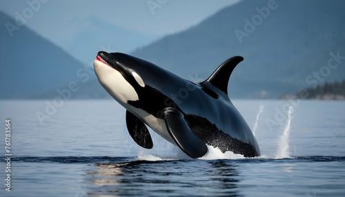 A Majestic Orca Breaching The Surface In A Dramati