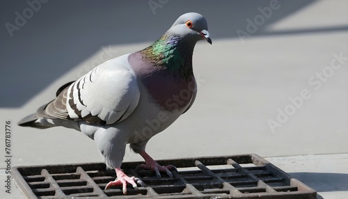A Pigeon With Its Claws Scratching At A Metal Grat