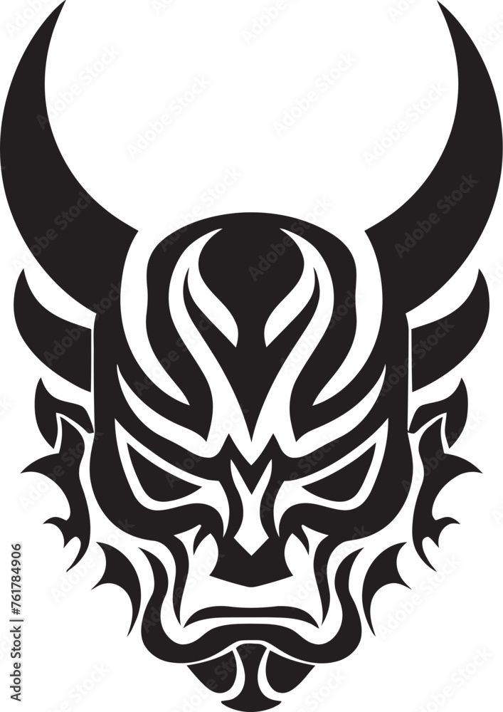 Oni Ominous Vector Black Logo Design for Malevolent Mask Kabuki Kaijin Iconic Emblem of Sinister Yokai