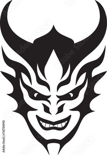 Demons Whisper Hand Drawn Symbol for Malevolent Mask Yokai Yonder Vector Black Logo Design for Eerie Oni