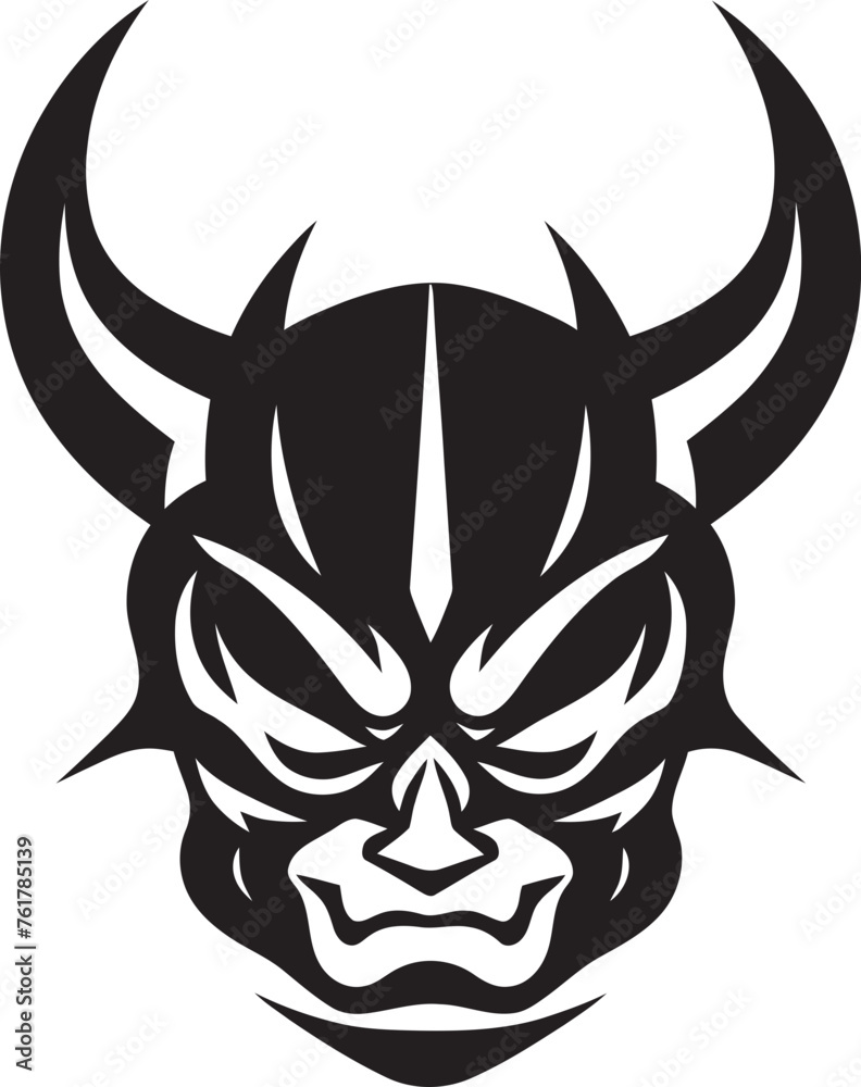 Onis Gaze Terrifying Mask Icon in Black Logo Ghostly Onryo Vector Design of Haunting Spirit