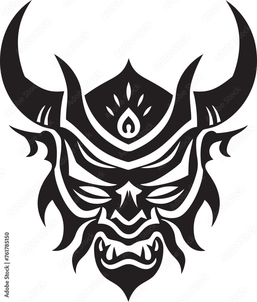 Fototapeta premium Samurai Sinister Black Logo of Terrifying Oni Warrior Phantom Oni Eerie Emblem of Shadowy Spirit