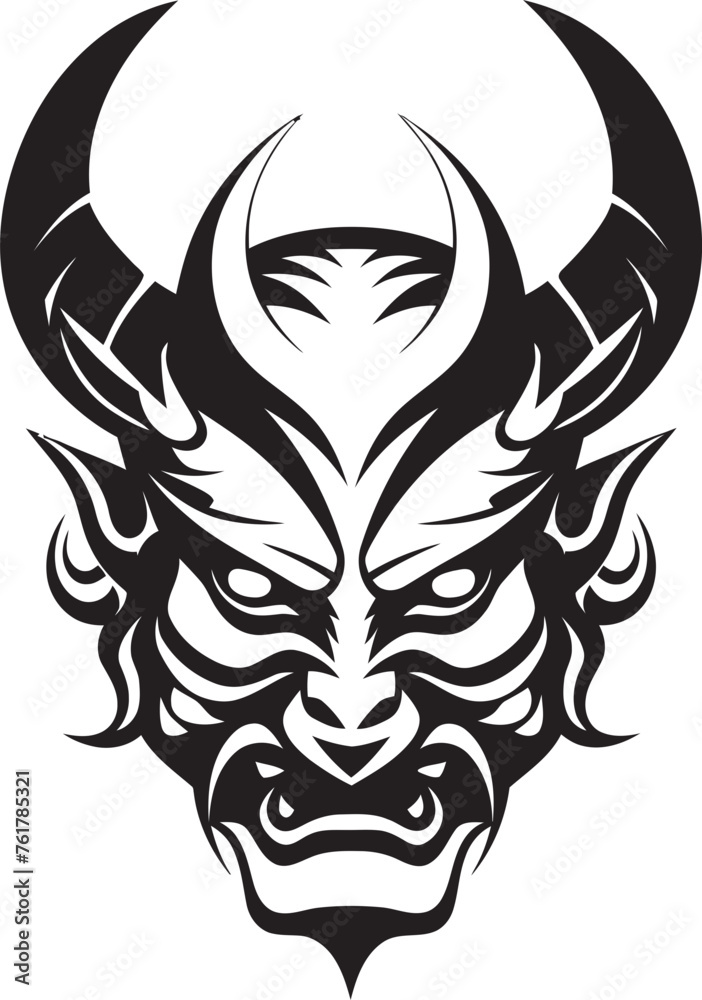 NohNemesis Hand Drawn Symbol for Ancient Evil DemonDuality Vector Logo Design for Malevolent Oni