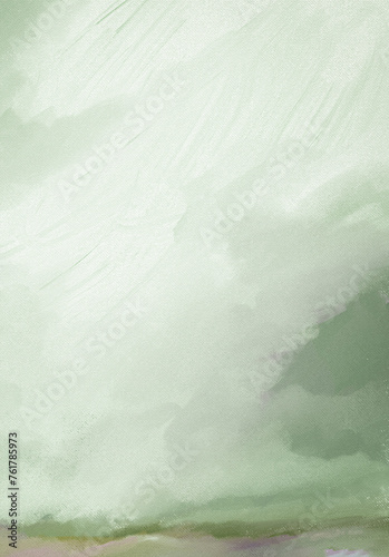 Impressionistic Misty Cloudscape in Green Gray Hues with Canvas Texture, Art, Illustration, Digital Painting, Artwork, Design