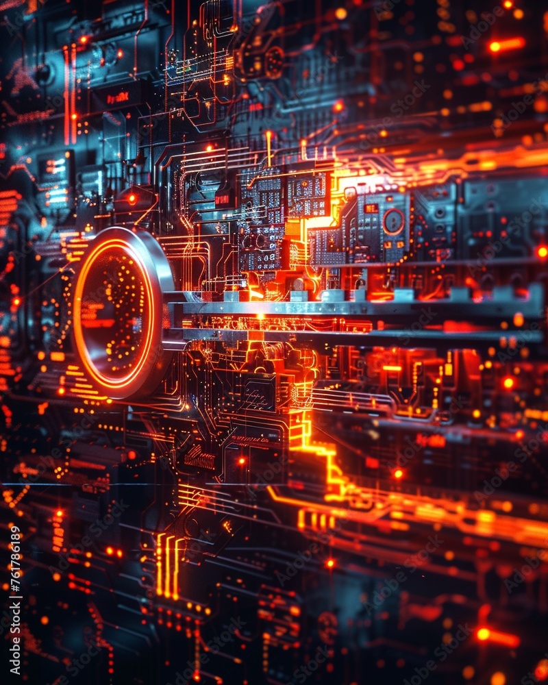 Amidst a digital landscape a key unlocks the gates of technological innovation safeguarded by layers of cyber security protocols Stark lighting accentuates its significance Amidst a digital landscape a key unlocks the gates of technological innovation safeguarded by layers of cyber security protocols Stark lighting accentuates its significance