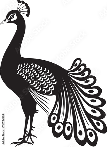 Luxurious Feathered Majesty Vector Icon of Grand Peacock in Black Exquisite Peacock Elegance Black Logo Design of Gorgeous Bird Icon