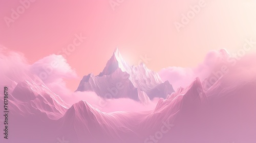 Panoramic view of a mountain range with peaks in monochrome. Foggy and overcast. Illustration for cover, card, postcard, interior design, banner, poster, brochure or presentation. © Login