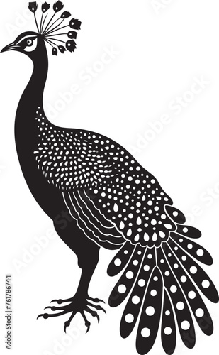 Opulent Aura Hand Drawn Peacock Symbol in Black Vector Regal Elegance Peacock Black Logo Design Icon
