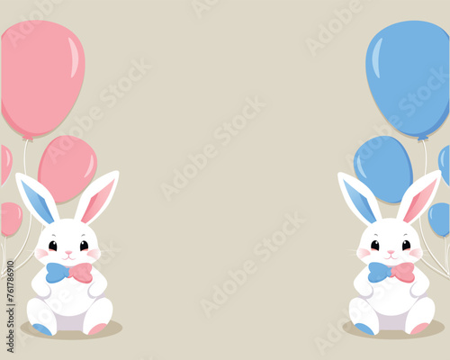 Baby Shower or gender party card. invitation gender party. Cute bunny and balloons. vector illustration. Banner, background for celebrating baby shower