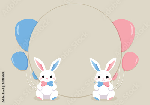 Baby Shower or gender party card. invitation gender party. Cute bunny and balloons. vector illustration. Banner, background for celebrating baby shower