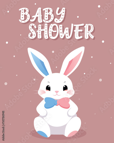 Baby Shower or gender party card. invitation gender party. Cute bunny and balloons. vector illustration. Banner, background for celebrating baby shower