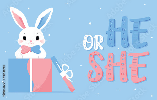 Baby Shower or gender party card. invitation gender party. Cute bunny and balloons. vector illustration. Banner, background for celebrating baby shower