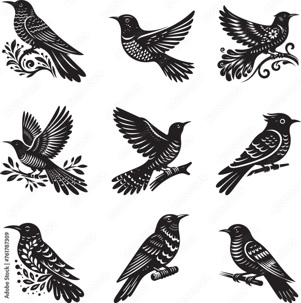 Obraz premium Cuckoo bird silhouette vector illustration set