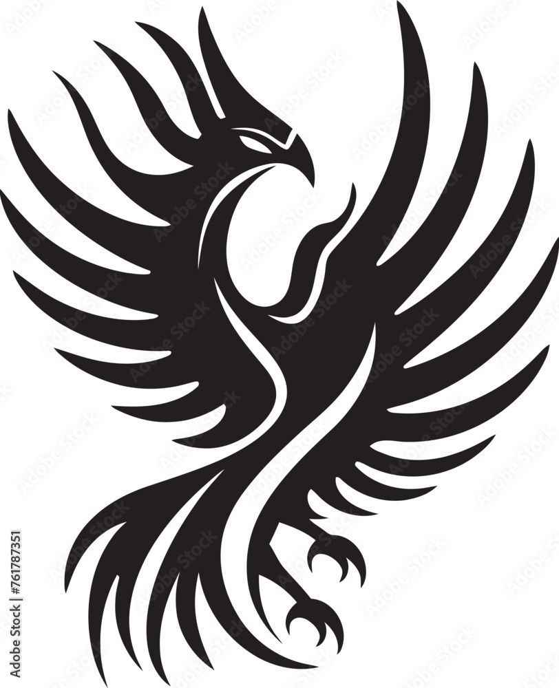 Everlasting Blaze Hand Drawn Phoenix Symbol in Black Vector Phoenix Essence Black Logo Design of Mythical Bird Icon