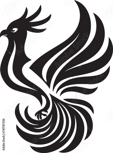 Phoenix Ascendancy Logo Design of Mythical Bird in Black Vector Eternal Flame Vector Icon of Legendary Phoenix in Black