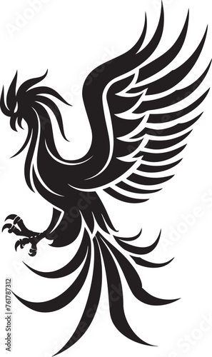 Celestial Blaze Hand Drawn Symbol of Legendary Phoenix in Black Vector Phoenix Ascendancy Logo Design of Mythical Bird in Black Vector