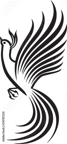 Phoenix Radiance Logo Design of Mythical Bird in Black Vector Celestial Phoenix Vector Icon of Legendary Phoenix in Black