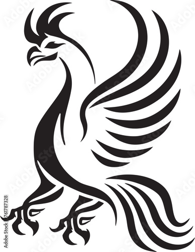 Eternal Flame Vector Icon of Mythical Phoenix in Black Cosmic Guardian Hand Drawn Phoenix Symbol in Black Vector