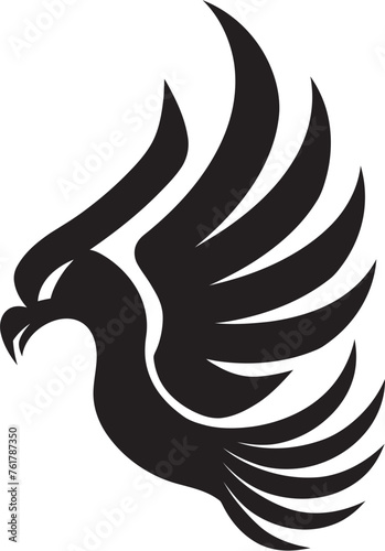 Phoenix Illumination Logo Design of Mythical Bird in Black Vector Eternal Guardian Vector Icon of Legendary Phoenix in Black