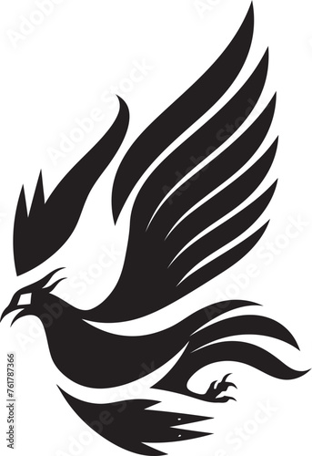 Phoenix Dominion Logo Design of Mythical Bird in Black Vector Resplendent Phoenix Vector Icon of Legendary Phoenix in Black