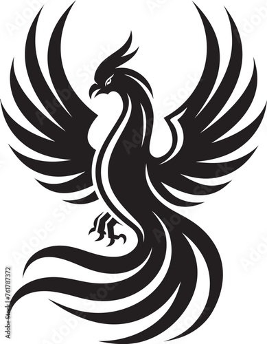 Resplendent Phoenix Vector Icon of Legendary Phoenix in Black Eternal Phoenix Hand Drawn Symbol of Mythical Bird in Black Vector